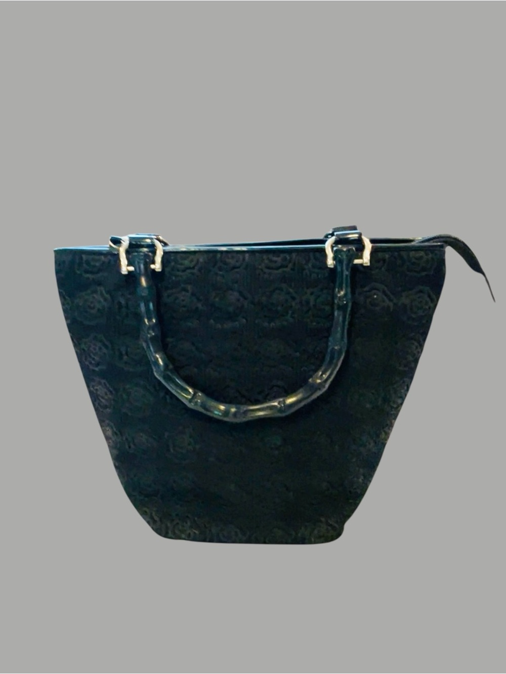 Braciano vintage style tote, black embossed tapestry-style faux-bamboo handles.